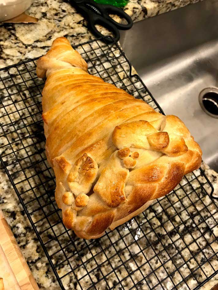 Bread cornucopa cooling on rack