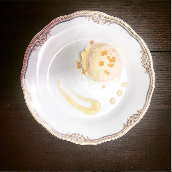 Ice cream with Honey Caviar and Vanilla Custard sauce